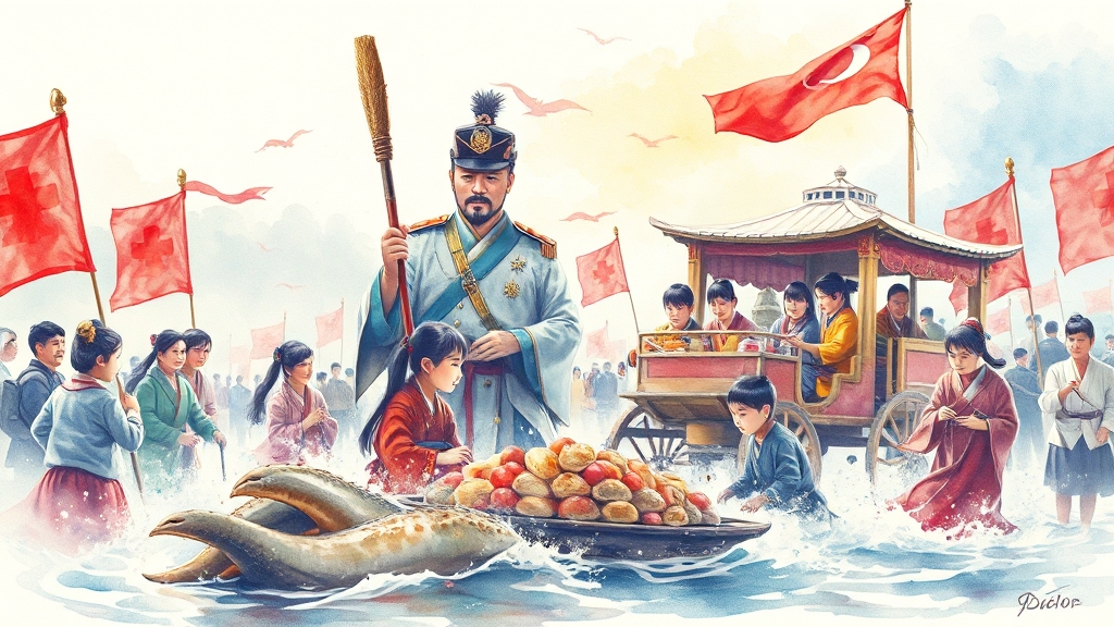 통영 바다장어 & 한산대첩축제: 맛과 역사를 한 번에! 3 한산대첩축제 가이드 (watercolor 스타일)