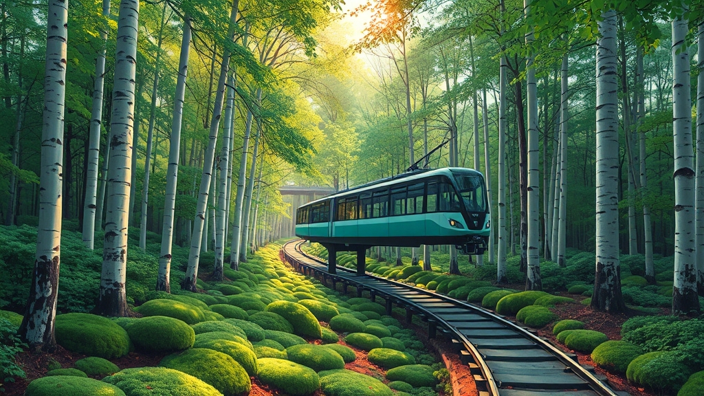 화담숲 완벽 가이드: 예약부터 모노레일, 테마원까지 4 화담숲 모노레일: 특별한 숲 속 여행 (illustration 스타일)