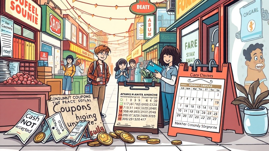 하나카드 민생회복 소비쿠폰: 신청부터 사용, 2차 일정까지 완벽 정리 8 소비쿠폰 관련 유의사항 (cartoon 스타일)