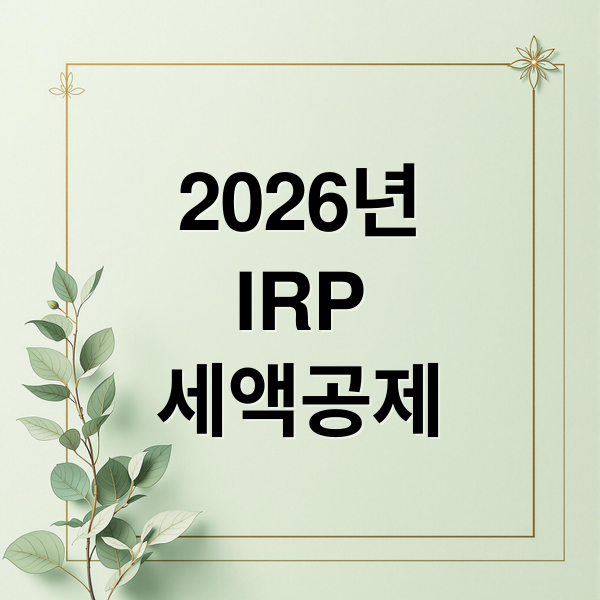 2026 IRP 세액공제 한도 상향! 연말정산 절세 전략 총정리