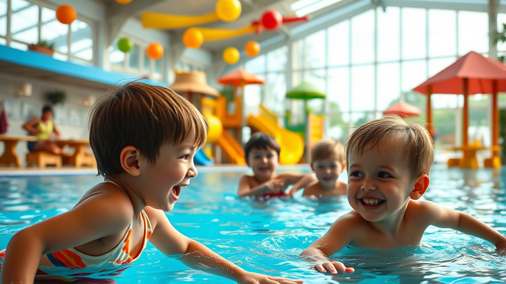 오시유 부대시설: 수영장과 다양한 키즈 시설 (realistic 스타일)