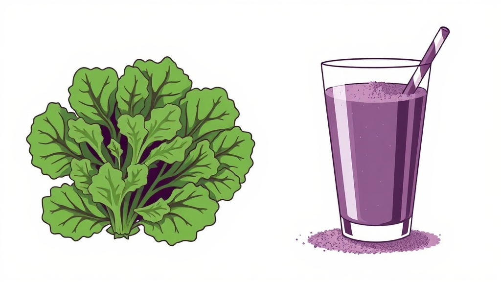 컬리케일 생잎과 분말 비교 (illustration 스타일)