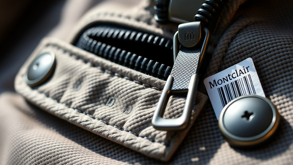 지퍼, 버튼, 택 디테일 (realistic 스타일)