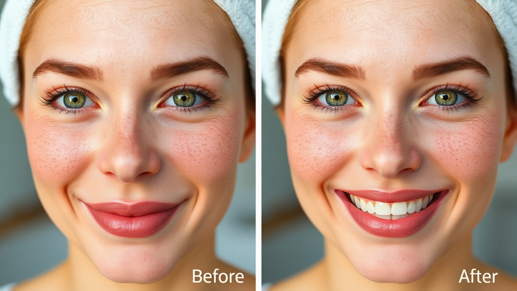 기미·잡티 개선 전후 비교 분석 (realistic 스타일)