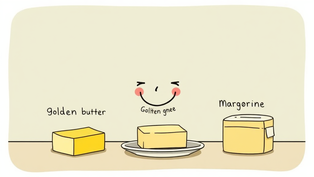 기버터 효능 총정리: 섭취법, 부작용, 다이어트 효과, 오해와 진실 6 기버터 vs 다른 버터 (illustration 스타일)