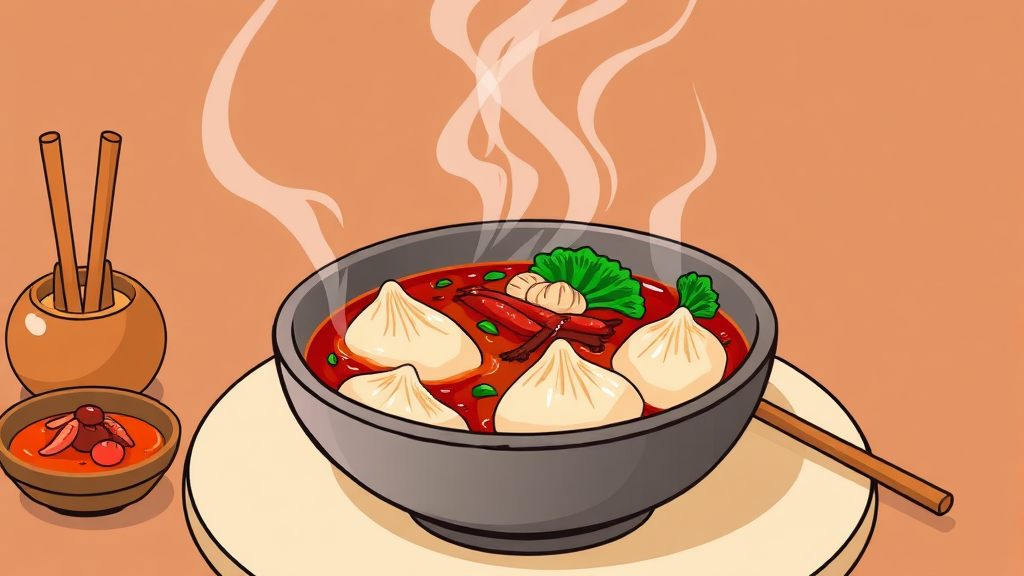 황해도 만두전골: 맛의 특징 (illustration 스타일)