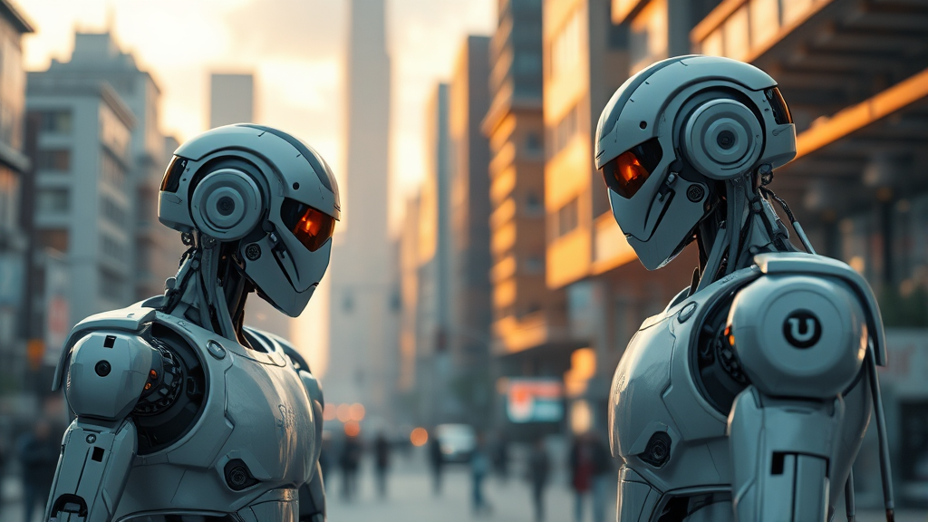 로봇 기술 진화: 휴머노이드, AI 로보틱스 (realistic 스타일)