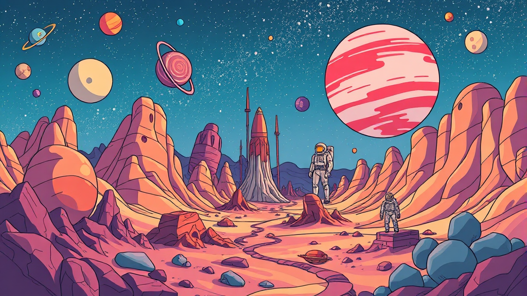 원더 스페이스: 우주를 담은 환상적인 전시와 체험 (cartoon 스타일)