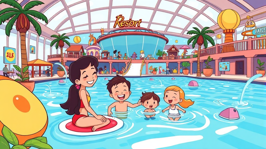 인스파이어 리조트: 특별한 추억을 만드는 다채로운 즐길 거리 (cartoon 스타일)
