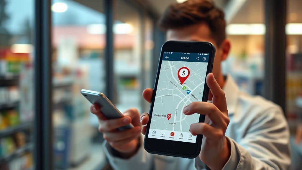 스마트폰 지도 앱으로 24시간 약국 검색하기 (realistic 스타일)